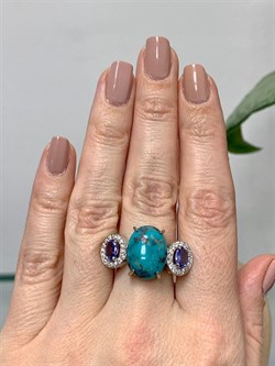 *Кольцо р.17 Бирюза Аризона Танзанит арт. К1579Ю/Ag-618/7-578 вес 6,15 г - фото 234616 *Кольцо р.17 Бирюза Аризона Танзанит арт. К1579Ю/Ag-618/7-578 вес 6,15 г - фото 234616