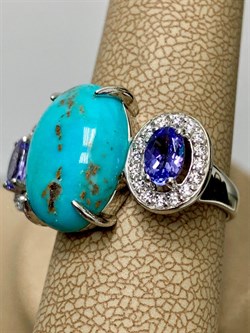 *Кольцо р.18 Бирюза Аризона Танзанит арт. К1579Ю/Ag-618/7-411 вес 6,09 г - фото 234625 *Кольцо р.18 Бирюза Аризона Танзанит арт. К1579Ю/Ag-618/7-411 вес 6,09 г - фото 234625