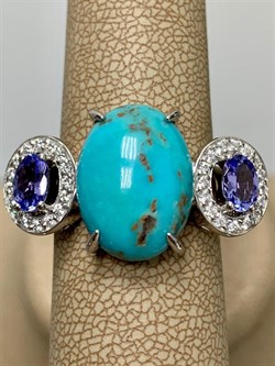 *Кольцо р.18 Бирюза Аризона Танзанит арт. К1579Ю/Ag-618/7-411 вес 6,09 г - фото 234626 *Кольцо р.18 Бирюза Аризона Танзанит арт. К1579Ю/Ag-618/7-411 вес 6,09 г - фото 234626