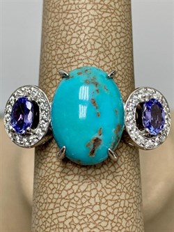 *Кольцо р.18 Бирюза Аризона Танзанит арт. К1579Ю/Ag-618/7-411 вес 6,09 г - фото 234627 *Кольцо р.18 Бирюза Аризона Танзанит арт. К1579Ю/Ag-618/7-411 вес 6,09 г - фото 234627