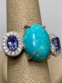 *Кольцо р.17,5 Бирюза Аризона Танзанит арт. К1579Ю/Ag-618/7-367 вес 6,1 г - фото 234635