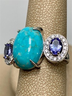*Кольцо р.17,5 Бирюза Аризона Танзанит арт. К1579Ю/Ag-618/7-367 вес 6,1 г - фото 234636