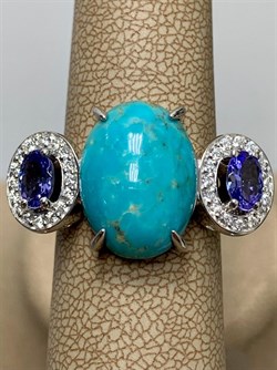 *Кольцо р.17,5 Бирюза Аризона Танзанит арт. К1579Ю/Ag-618/7-367 вес 6,1 г - фото 234637