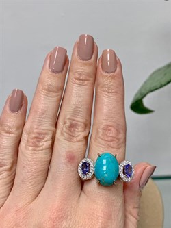*Кольцо р.17,5 Бирюза Аризона Танзанит арт. К1579Ю/Ag-618/7-367 вес 6,1 г - фото 234638
