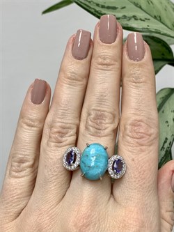 *Кольцо р.17,5 Бирюза Аризона Танзанит арт. К1579Ю/Ag-618/7-759 вес 5,88 г - фото 234643 *Кольцо р.17,5 Бирюза Аризона Танзанит арт. К1579Ю/Ag-618/7-759 вес 5,88 г - фото 234643