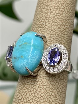 *Кольцо р.17,5 Бирюза Аризона Танзанит арт. К1579Ю/Ag-618/7-759 вес 5,88 г - фото 234648 *Кольцо р.17,5 Бирюза Аризона Танзанит арт. К1579Ю/Ag-618/7-759 вес 5,88 г - фото 234648