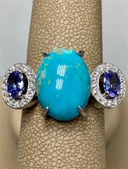 *Кольцо р.19,5 Бирюза Танзанит арт. К1579Ю/Ag-618/7-251 вес 6,13 г - фото 234653 *Кольцо р.19,5 Бирюза Танзанит арт. К1579Ю/Ag-618/7-251 вес 6,13 г - фото 234653