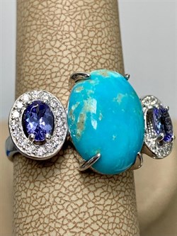 *Кольцо р.19,5 Бирюза Танзанит арт. К1579Ю/Ag-618/7-251 вес 6,13 г - фото 234654 *Кольцо р.19,5 Бирюза Танзанит арт. К1579Ю/Ag-618/7-251 вес 6,13 г - фото 234654