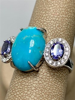 *Кольцо р.19,5 Бирюза Танзанит арт. К1579Ю/Ag-618/7-251 вес 6,13 г - фото 234655 *Кольцо р.19,5 Бирюза Танзанит арт. К1579Ю/Ag-618/7-251 вес 6,13 г - фото 234655