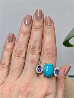 *Кольцо р.19,5 Бирюза Танзанит арт. К1579Ю/Ag-618/7-251 вес 6,13 г - фото 234656 *Кольцо р.19,5 Бирюза Танзанит арт. К1579Ю/Ag-618/7-251 вес 6,13 г - фото 234656