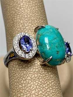 *Кольцо р.19 Бирюза Аризона Танзанит арт. К1579Ю/Ag-618/7-175 вес 6,3 г - фото 234664 *Кольцо р.19 Бирюза Аризона Танзанит арт. К1579Ю/Ag-618/7-175 вес 6,3 г - фото 234664