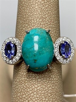 *Кольцо р.19 Бирюза Аризона Танзанит арт. К1579Ю/Ag-618/7-175 вес 6,3 г - фото 234666 *Кольцо р.19 Бирюза Аризона Танзанит арт. К1579Ю/Ag-618/7-175 вес 6,3 г - фото 234666