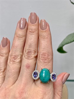 *Кольцо р.19 Бирюза Аризона Танзанит арт. К1579Ю/Ag-618/7-175 вес 6,3 г - фото 234667 *Кольцо р.19 Бирюза Аризона Танзанит арт. К1579Ю/Ag-618/7-175 вес 6,3 г - фото 234667