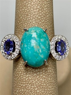 *Кольцо р.18,5 Бирюза Аризона Танзанит арт. К1579Ю/Ag-618/7-125 вес 6,3 г - фото 234675