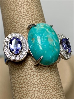 *Кольцо р.18,5 Бирюза Аризона Танзанит арт. К1579Ю/Ag-618/7-125 вес 6,3 г - фото 234676