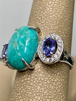 *Кольцо р.18,5 Бирюза Аризона Танзанит арт. К1579Ю/Ag-618/7-125 вес 6,3 г - фото 234677