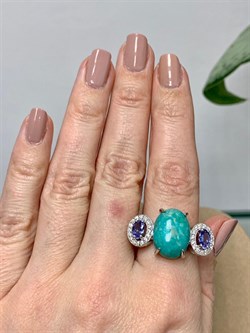 *Кольцо р.18,5 Бирюза Аризона Танзанит арт. К1579Ю/Ag-618/7-125 вес 6,3 г - фото 234678