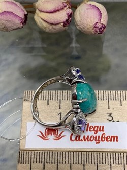 *Кольцо р.18,5 Бирюза Аризона Танзанит арт. К1579Ю/Ag-618/7-125 вес 6,3 г - фото 234681