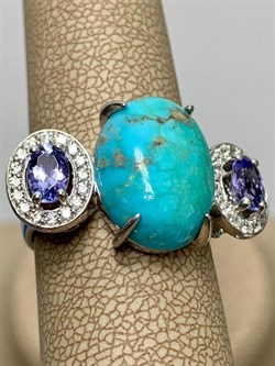 *Кольцо р.18 Бирюза Аризона Танзанит арт. К1579Ю/Ag-618/7-042 вес 6,08 г - фото 234685