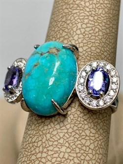 *Кольцо р.18 Бирюза Аризона Танзанит арт. К1579Ю/Ag-618/7-042 вес 6,08 г - фото 234686