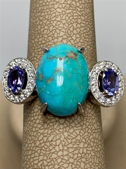 *Кольцо р.18 Бирюза Аризона Танзанит арт. К1579Ю/Ag-618/7-042 вес 6,08 г - фото 234687
