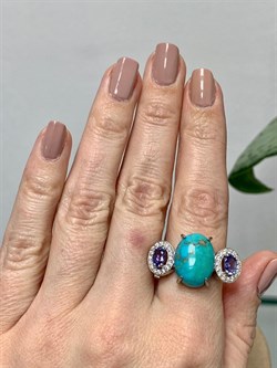 *Кольцо р.18 Бирюза Аризона Танзанит арт. К1579Ю/Ag-618/7-042 вес 6,08 г - фото 234688