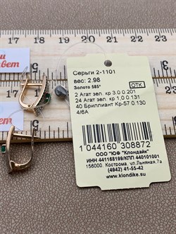 *Серьги Зеленый Агат Белый Бр цв Красное арт. 2-1101-1044160308872 вес 2,98 г - фото 234999 *Серьги Зеленый Агат Белый Бр цв Красное арт. 2-1101-1044160308872 вес 2,98 г - фото 234999