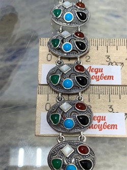 *Браслет р.19 Микс Марказит Оникс Сердолик  Бирюза Перламутр Зеленый Агат арт. BR153-026 вес 36,46 г - фото 235249