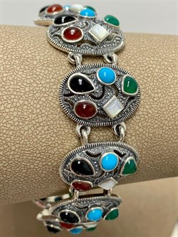 *Браслет р.19 Микс Марказит Оникс Сердолик  Бирюза Перламутр Зеленый Агат арт. BR153-026 вес 36,46 г - фото 235252