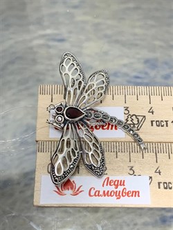 *Брошь Кулон Стрекоза Микс Марказит Гранат Пироп арт. HB782-612 вес 8,68 г - фото 236177