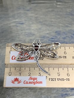 *Брошь Кулон Стрекоза Микс Марказит Гранат Пироп арт. HB782-612 вес 8,68 г - фото 236178