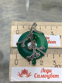 *Кулон Сакура Микс Марказит Зеленый Агат Халцедон тон Оникс арт. П 884-604 вес 6,25 г - фото 236893