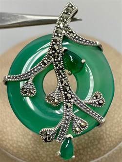 *Кулон Сакура Микс Марказит Зеленый Агат Халцедон тон Оникс арт. П 884-604 вес 6,25 г - фото 236897