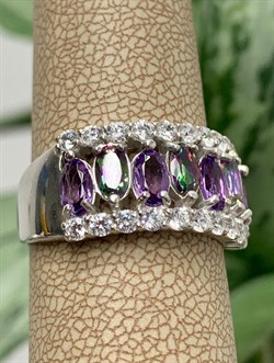 *Кольцо р.17 Микс Топаз Мистик Аметист арт. К1514Ю/Ag-617/45-773 вес 4,65 г - фото 238193