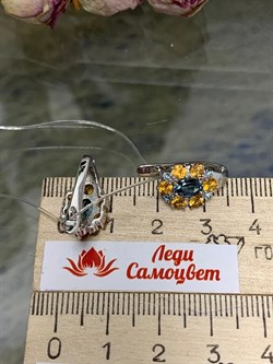 *Серьги Орхидея Микс Цитрин Топаз Лондон арт. С1188Ю/Ag-6022/2-250 вес 3,93 г - фото 238298