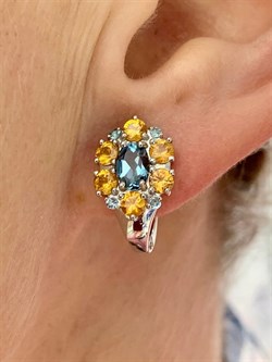 *Серьги Орхидея Микс Цитрин Топаз Лондон арт. С1188Ю/Ag-6022/2-250 вес 3,93 г - фото 238300