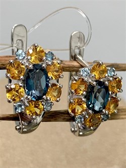 *Серьги Орхидея Микс Цитрин Топаз Лондон арт. С1188Ю/Ag-6022/2-250 вес 3,93 г - фото 238302