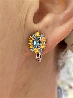 *Серьги Орхидея Микс Цитрин Топаз Лондон арт. С1188Ю/Ag-6022/2-250 вес 3,93 г - фото 238303