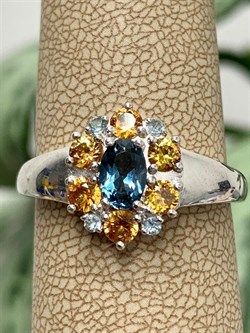 *Кольцо р.19 Орхидея Микс Цитрин Топаз Лондон арт. К1188Ю/Ag-6022/2-458 вес 2,68 г - фото 238316