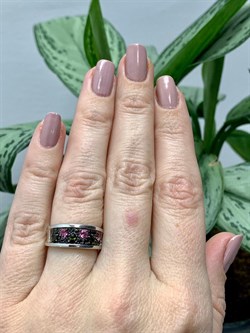 *Кольцо р.16,5 Орхидея Микс Турмалин Шпинель арт. К1010Ю/Ag-607/1/3/4-559 вес 2,96 г - фото 238380