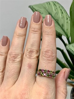 *Кольцо Р.18 Турмалины Урал Микс арт. К1400Ю/Ag-607/34-611 вес 2,97 г - фото 238427