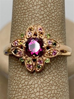 *Кольцо р.18,5 Турмалины Микс Гранат Родолит арт. К1524Ю/Ag-607/6/9ПОЗ-865 вес 3,04 г - фото 239216