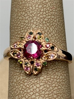 *Кольцо р.19,5 Турмалины Микс Гранат Родолит арт. К1524Ю/Ag-607/6/9ПОЗ-316 вес 3,06 г - фото 239227