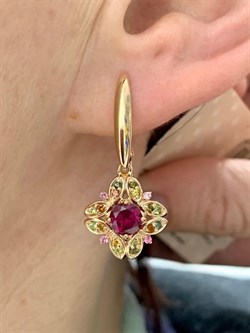 *Серьги Турмалины Микс Гранат Родолит арт. С1524Ю/Ag-607/6/9ПОЗ-441 вес 5,27 г - фото 239241