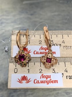 *Серьги Турмалины Микс Гранат Родолит арт. С1524Ю/Ag-607/6/9ПОЗ-441 вес 5,27 г - фото 239243