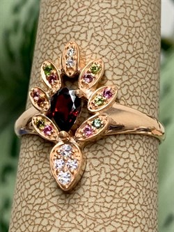 *Кольцо р.19,5 Турмалины Микс Гранат Мозамбик арт. К1523Ю/Ag-617/6/11ПОЗ-910 вес 2,48 г - фото 239273