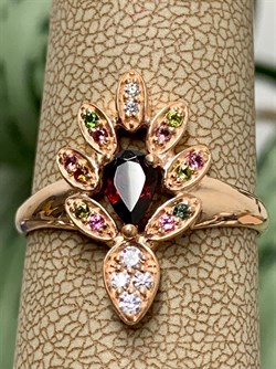 *Кольцо р.19,5 Турмалины Микс Гранат Мозамбик арт. К1523Ю/Ag-617/6/11ПОЗ-910 вес 2,48 г - фото 239274