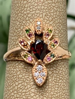 *Кольцо р.19,5 Турмалины Микс Гранат Мозамбик арт. К1523Ю/Ag-617/6/11ПОЗ-910 вес 2,48 г - фото 239275