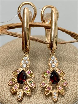 *Серьги Турмалины Микс Гранат Мозамбик арт. С1523Ю/Ag-617/6/11ПОЗ-543 вес 6,28 г - фото 239279