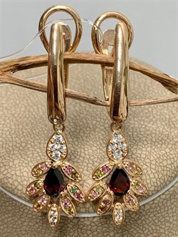 *Серьги Турмалины Микс Гранат Мозамбик арт. С1523Ю/Ag-617/6/11ПОЗ-543 вес 6,28 г - фото 239285